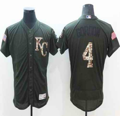 Royals #4 Alex Gordon Green Flexbase Authentic Collection Salute to Service Stitched MLB Jersey