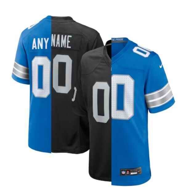 Men's Las Vegas Raiders x Detroit Lions Customized Black/Blue Split Stitched Jersey