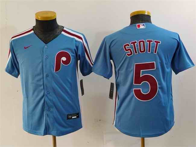 Youth Philadelphia Phillies #5 Bryson Stott Blue Cool Base Stitched Baseball Jersey