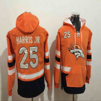 Men's Denver Broncos #25 Chris Harris Jr. Orange All Stitched NFL Hooded Sweatshirt