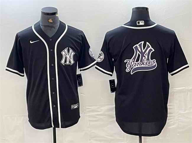 Men's New York Yankees Black Team Big Logo Cool Base Stitched Baseball Jersey