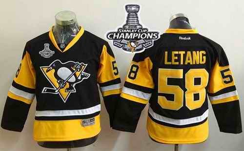 Penguins #58 Kris Letang Black Alternate 2016 Stanley Cup Champions Stitched Youth NHL Jersey