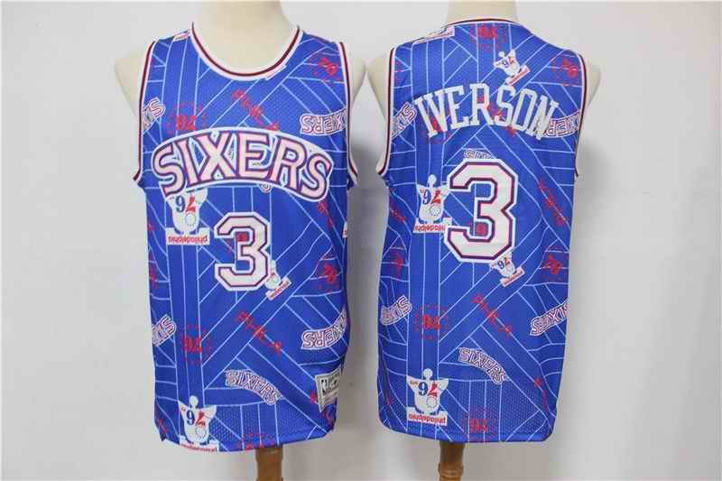 Men's Philadelphia 76ers #3 Allen Iverson Blue Tear Up Pack Hardwood Classics Swingman Stitched Jersey