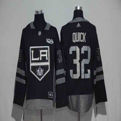 Los Angeles Kings #32 Jonathan Quick Black Men's 1917-2017 100th  Anniversary   Stitched NHL Jersey