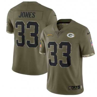 Men's Green Bay Packers #33 Aaron Jones Olive 2022 Salute To Service Limited Stitched Jersey