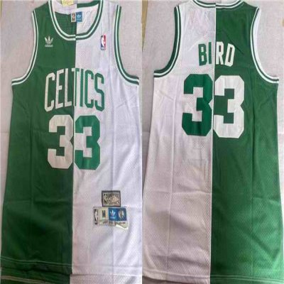 Men's Boston Celtics #33 Larry Bird White/Green Split Throwback Stitched Jersey