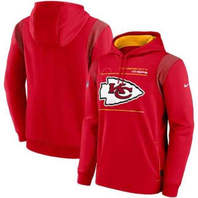 Men's Kansas City Chiefs 2021 Red Sideline Logo Performance Pullover Hoodie