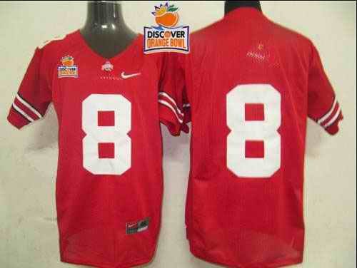 Buckeyes #8 Red 2014 Discover Orange Bowl Patch Stitched NCAA Jersey