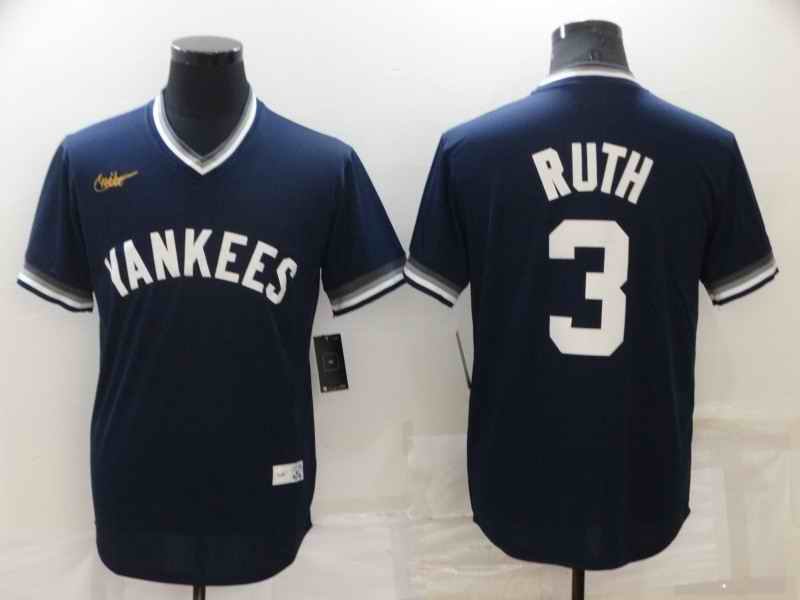 Men's New York Yankees #3 Babe Ruth Navy Stitched Baseball Jersey