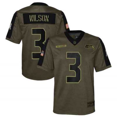 Youth Seattle Seahawks #3 Russell Wilson 2021 Olive Salute To Service Limited Stitched Jersey