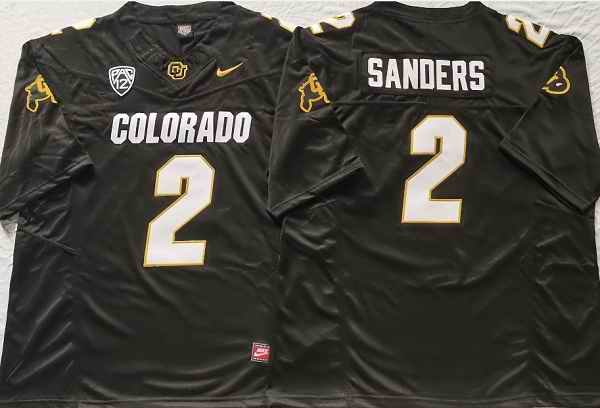 Men's Colorado Buffaloes #2 Shedeur Sanders Black With PAC-12 Patch Stitched Football Jersey