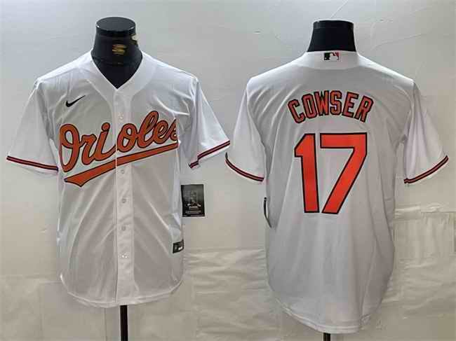 Men's Baltimore Orioles #17 Colton Cowser White Cool Base Stitched Baseball Jersey