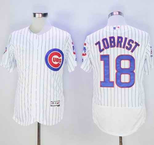 Cubs #18 Ben Zobrist White Flexbase Authentic Collection with 100 Years at Wrigley Field Commemorative Patch Stitched MLB Jersey