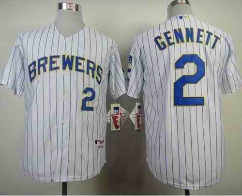 Brewers #2 Scooter Gennett White (blue strip) Stitched MLB Jersey