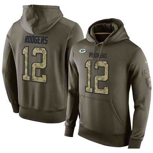 NFL Men's Nike Green Bay Packers #12 Aaron Rodgers Stitched Green Olive Salute To Service KO Performance Hoodie