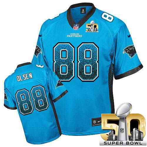 Nike Panthers #88 Greg Olsen Blue Alternate Super Bowl 50 Youth Stitched NFL Elite Drift Fashion Jersey