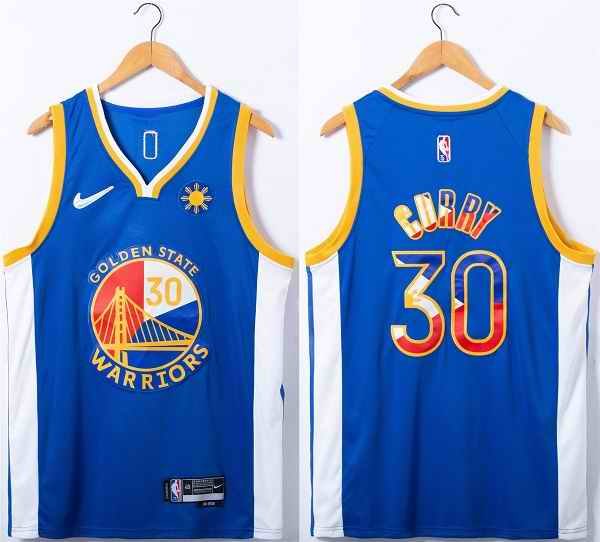 Men's Golden State Warriors #30 Stephen Curry Royal 75th Anniversary  Stitched Jersey