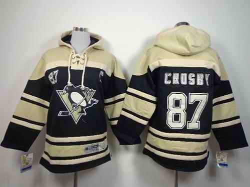 Penguins #87 Sidney Crosby Black Sawyer Hooded Sweatshirt Stitched Youth NHL Jersey