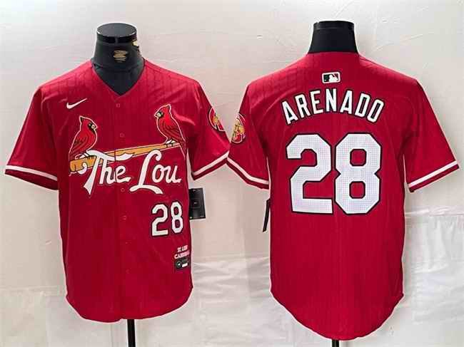 Men's St. Louis Cardinals #28 Nolan Arenado Red 2024 City Connect Stitched Baseball Jersey