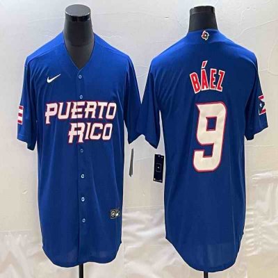 Men's Puerto Rico Baseball #9 Javier B'ez 2023 Royal World Baseball Classic Stitched Jersey