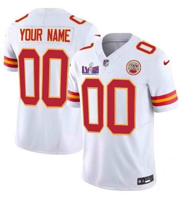 Men's Kansas City Chiefs Active Player Custom White F.U.S.E. Super Bowl LVIII Patch Vapor Untouchable Limited Stitched Football Jersey