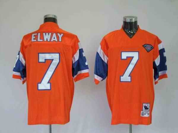 Mitchel & Ness Broncos #7 John Elway Orange With 75 Anniversary Patch Stitched Throwback NFL Jersey