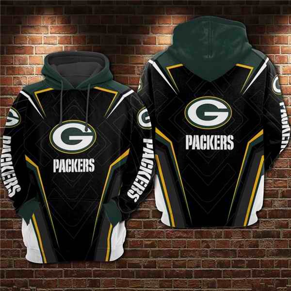 Men's Green Bay Packers Black/Green 3D All Over Print Pullover Hoodie