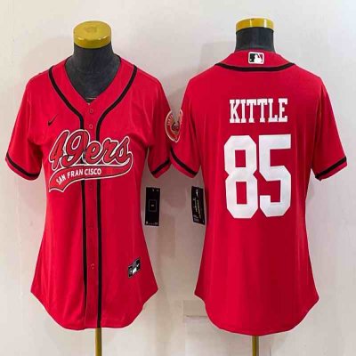 Women's San Francisco 49ers #85 George Kittle Red With Patch Cool Base Stitched Baseball Jersey(Run Small)