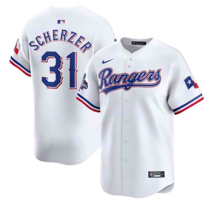 Men's Texas Rangers #31 Max Scherzer White 2023 World Series Champions Stitched Baseball  Jersey