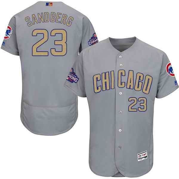 Men's Chicago Cubs #23 Ryne Sandberg World Series Champions Gold Program Flexbase Stitched MLB Jersey