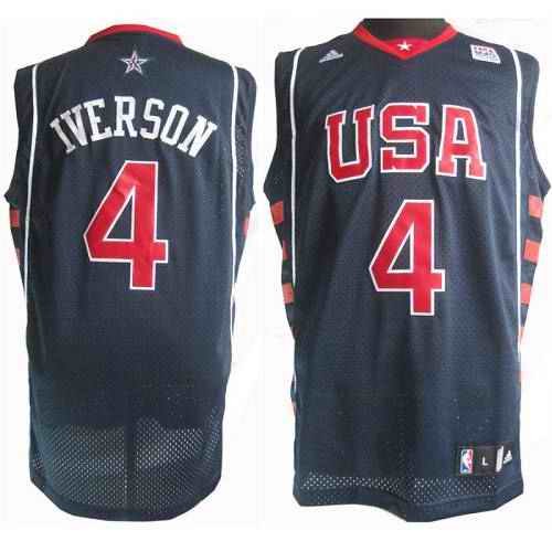 Team USA #4 Allen Iverson Dark Blue Summer Olympics Stitched NBA Jersey