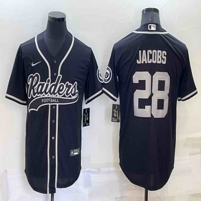 Men's Las Vegas Raiders #28 Josh Jacobs Black Cool Base Stitched Baseball Jersey