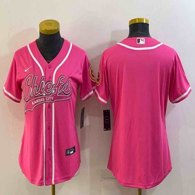 Women's Kansas City Chiefs Blank Pink With Patch Cool Base Stitched Baseball Jersey(Run Small)