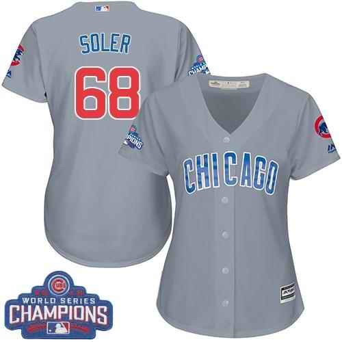 Cubs #68 Jorge Soler Grey Road 2016 World Series Champions Women's Stitched MLB Jersey