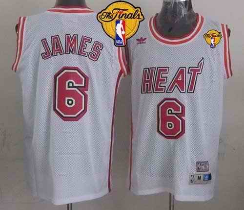 Heat #6 LeBron James White Swingman Throwback Finals Patch Stitched NBA Jersey