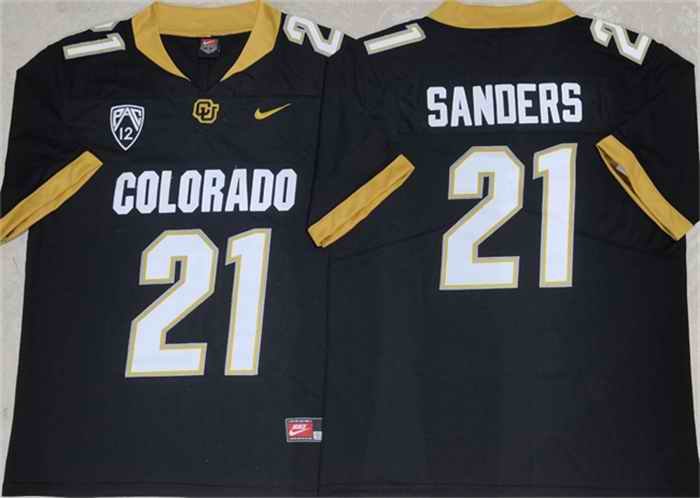 Men's Colorado Buffaloes #21 Shilo Sanders Black 2023 With PAC-12 Patch Stitched Football Jersey