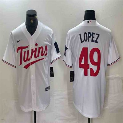 Men's Minnesota Twins #49 Pablo L'pez White Cool Base Stitched Jersey