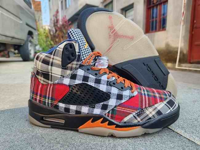 Men's Running Weapon Air Jordan 5 Retro GS 'Plaid' Shoes 079