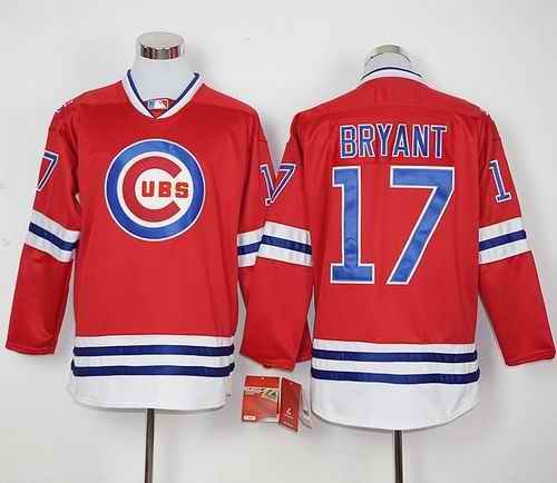 Cubs #17 Kris Bryant Red Long Sleeve Stitched MLB Jersey