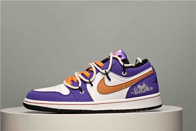 Men's Running Weapon Air Jordan 1 Low Purple/White/Orange Shoes 0555