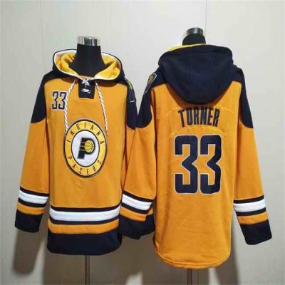 Men's Indiana Pacers #33 Myles Turner Yellow Lace-Up Pullover Hoodie