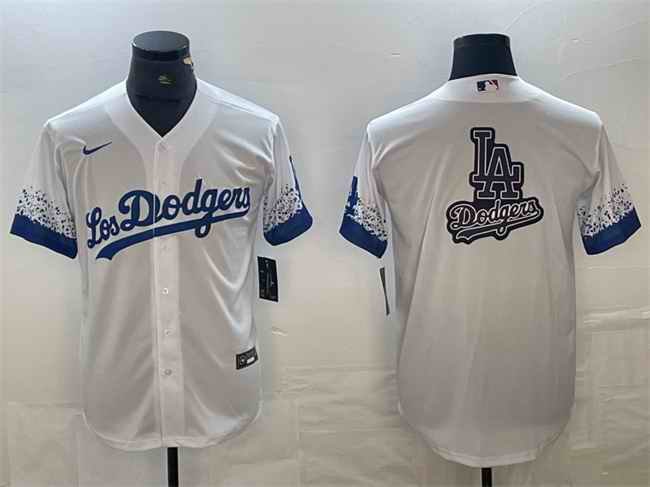 Men's Los Angeles Dodgers White Team Big Logo City Connect Cool Base Stitched Baseball Jersey