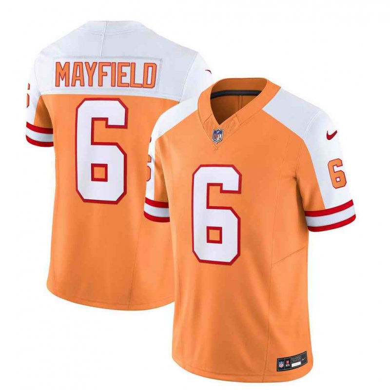 Men's Tampa Bay Buccaneers #6 Baker Mayfield 2023 F.U.S.E. White/Orange Throwback Limited Stitched Jersey