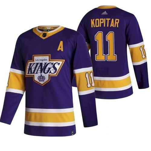 Men's Los Angeles Kings #11 Anze Kopitar Purple 2020-21 Reverse Retro Stitched Jersey