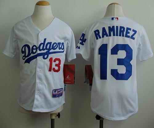 Dodgers #13 Hanley Ramirez White Cool Base Stitched Youth MLB Jersey