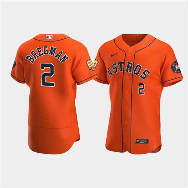 Men's Houston Astros #2 Alex Bregman Orange 60th Anniversary Flex Base Stitched Baseball Jersey