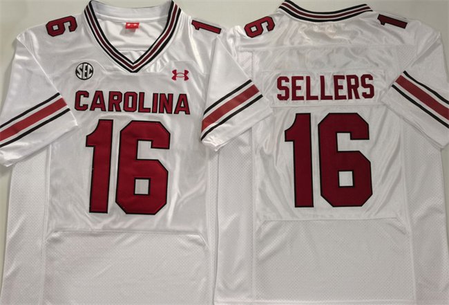 Men's South Carolina Fighting Gamecocks #16 LaNorris Sellers White Stitched Jersey