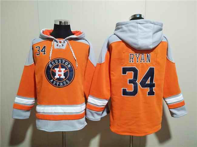 Men's Houston Astros #34 Nolan Ryan Orange Ageless Must-Have Lace-Up Pullover Hoodie