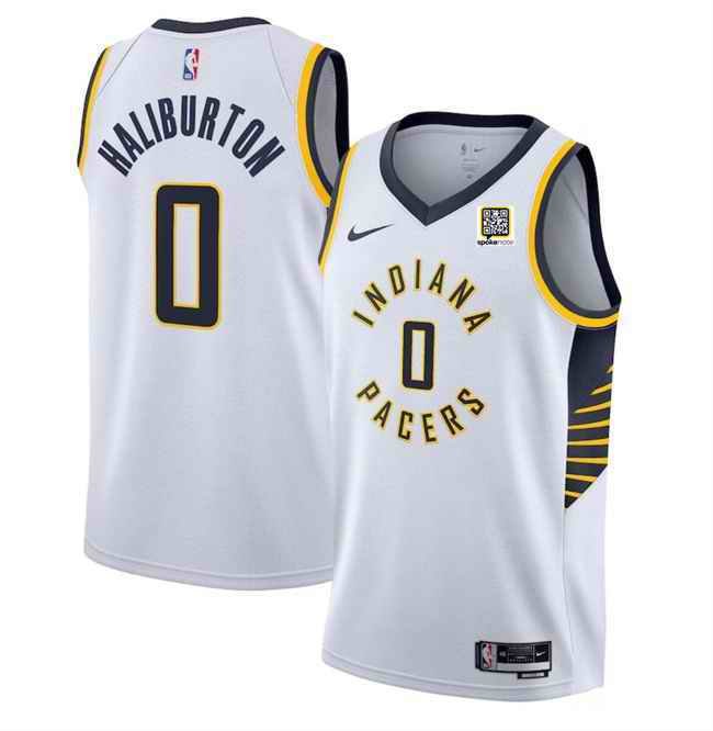 Men's Indiana Pacers #0 Tyrese Haliburton White Association Edition Stitched Basketball Jersey