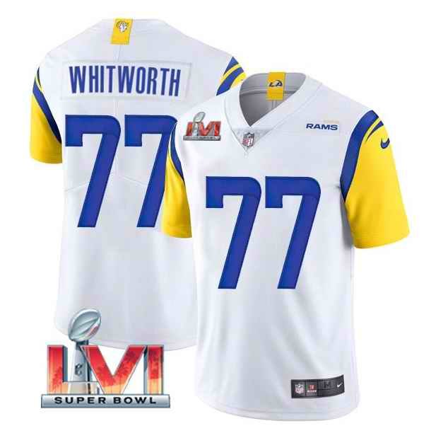 Men's Los Angeles Rams #77 Andrew Whitworth 2022 White Super Bowl LVI Vapor Limited Stitched Jersey